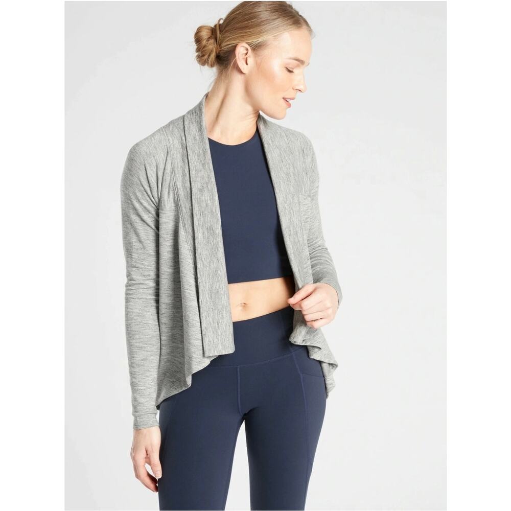 Athleta Nirvana Two Way Wrap Marl Grey Heather Modal Open Cardigan Cozy  Small